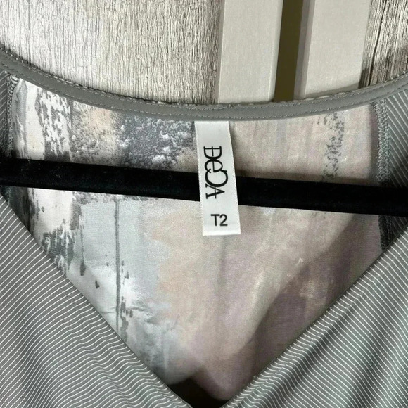 Deca Dress Sz 2 Art To Wear Gray Cap Sleeve V Neck - Picture 2 of 9